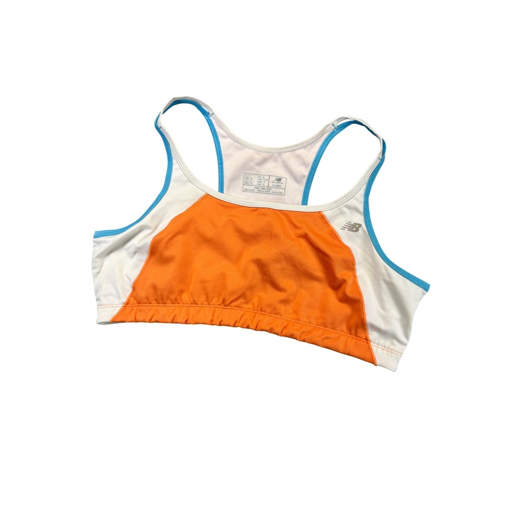 New Balance Sports Bra Women XL Orange White Blue Lightning Dry Racerback